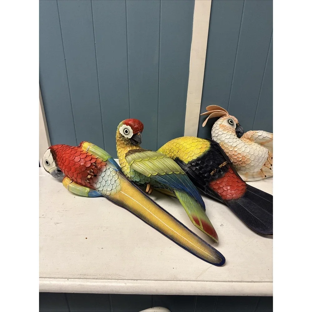 4 Large Hanging Parrot Patio Garden Statues Yard Wildlife Birds Restaurant Decor